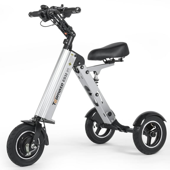 TopMate ES32 Electric Tricycle Foldable E-Scooter with Seat for Adults 15 mph, Lightweight 3 Wheel Mobility Scooter with Reverse Function and 10" Tires, Electric Trike for Commuting