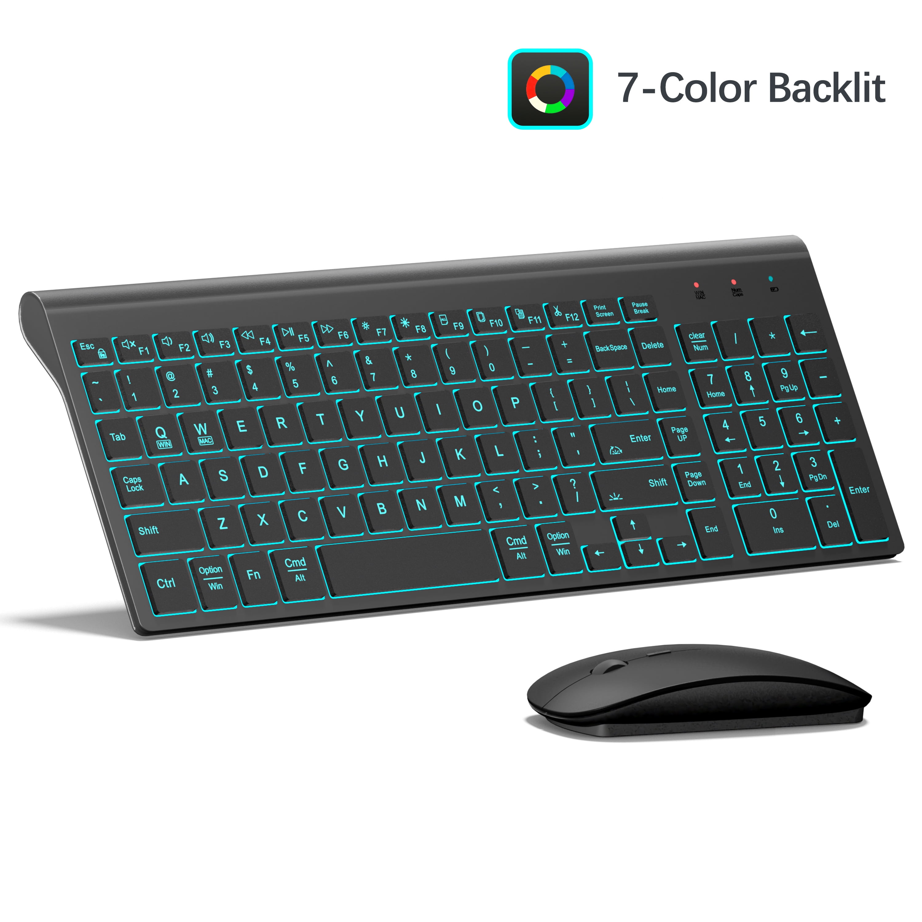 TopMate Wireless Backlit Keyboard and Mouse Ultra Slim Combo, 2.4G ...