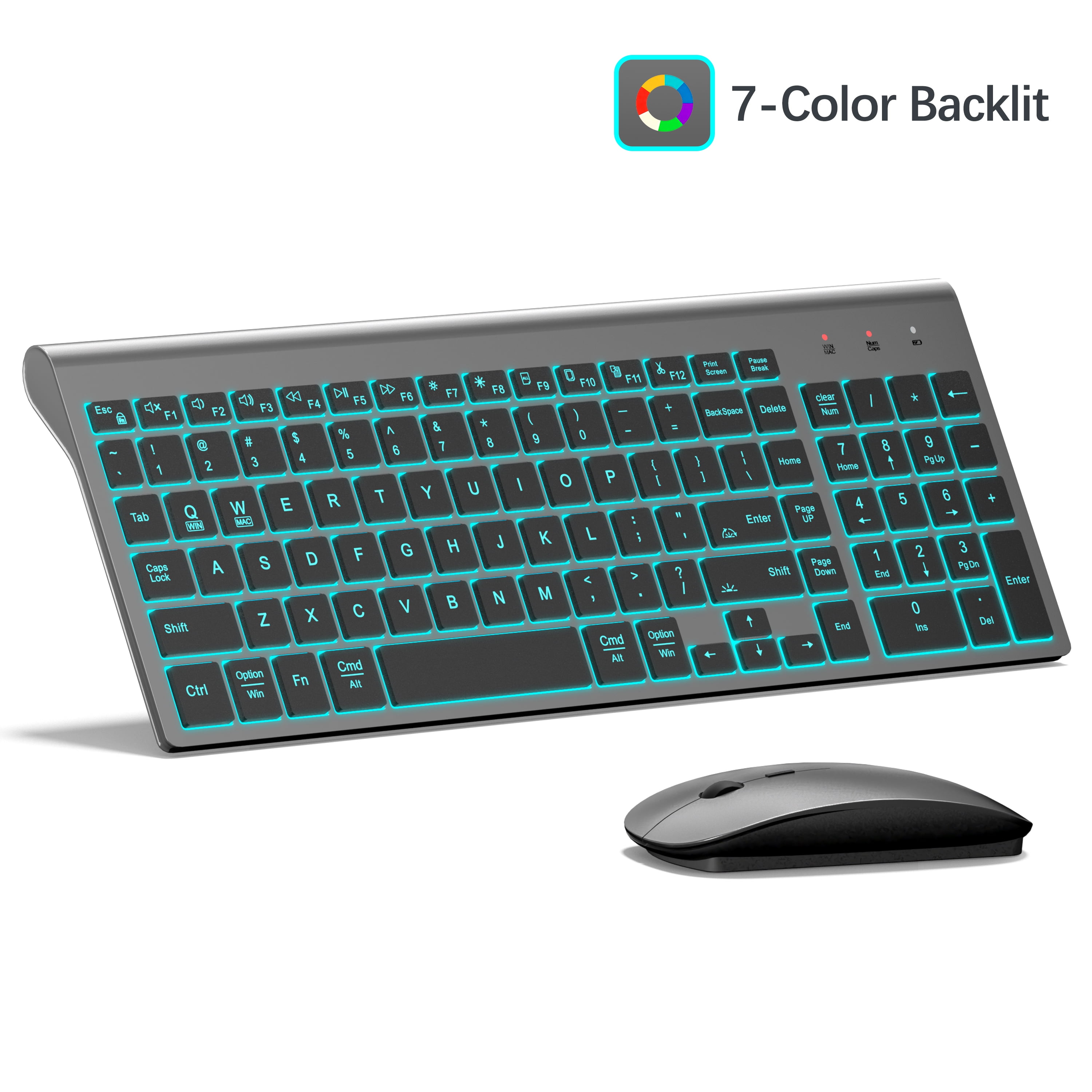 TopMate Wireless Backlit Keyboard and Mouse Ultra Slim Combo, 2.4G ...