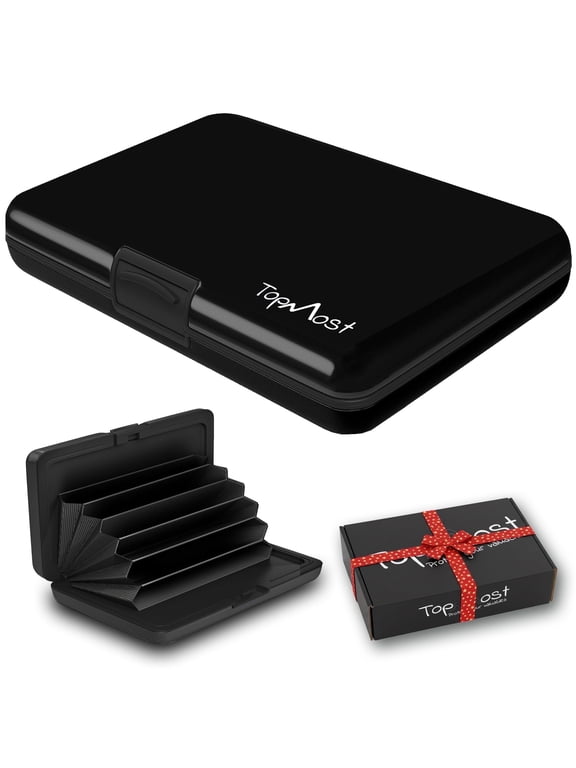 Aluminum Credit Card Case, 10-12 Credit Cards, 6 Cotton-Slots, Unisex, Black