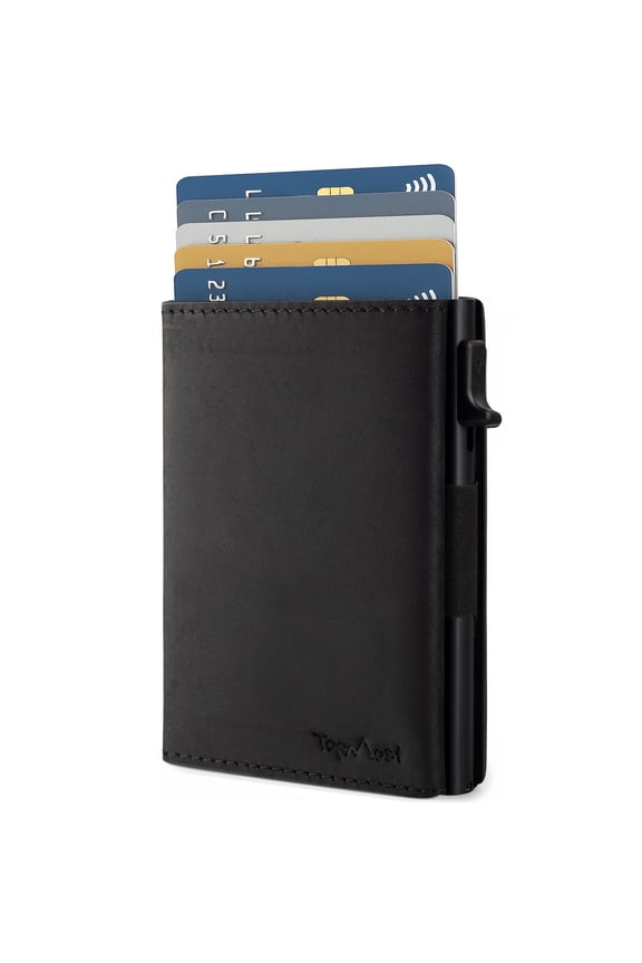 Genuine Leather Pop Up Wallet for Men, Credit Card Holder, RFID Blocking Ridge Wallets for Men with ID Window, Slim, Minimalist, 5-9 Card Capacity & Cash Slot