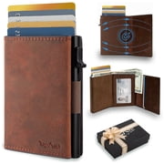 TopMost Genuine Leather Pop-Up Wallet for Men, Credit Card Holder, RFID Blocking Wallet with ID Window, Slim Minimalist, 5-9 Card Capacity & Cash Slot