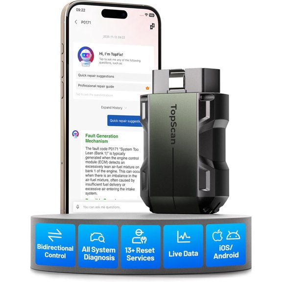 TopScan Pro OBD2 Scanner Bluetooth, Bi-Directional Scan Tool for iPhone & Android with All System, 13+ Hot Reset Car Scanner, FCA AutoAuth, CAN-FD, AI Assistant, Upgraded TopScan Code Reader