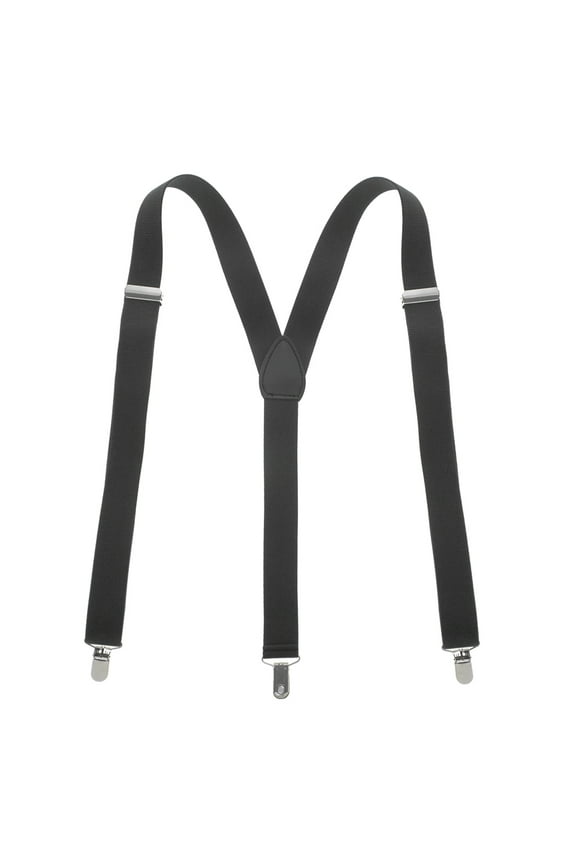 Men's Solid Elastic Suspenders 1 inch Y-Back Adjustable Suspenders-Black