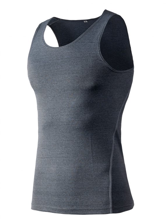 Men's Under Base Layer Gear Wear Shirt, Athletic Tank Top-Grey-L