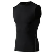 TopTie Mens Compression Sleeveless Base Layer, Athletic Workout T-Shirt-Black-L