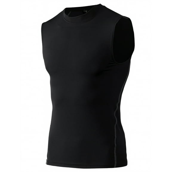 TopTie Mens Compression Sleeveless Base Layer, Athletic Workout T-Shirt-Black-XXL