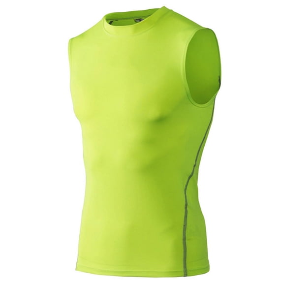 TopTie Mens Compression Sleeveless Base Layer, Athletic Workout T-Shirt-LIME-M