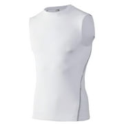 TopTie Mens Compression Sleeveless Base Layer, Athletic Workout T-Shirt-White-M