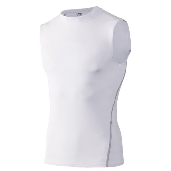 TopTie Mens Compression Sleeveless Base Layer, Athletic Workout T-Shirt-White-XL