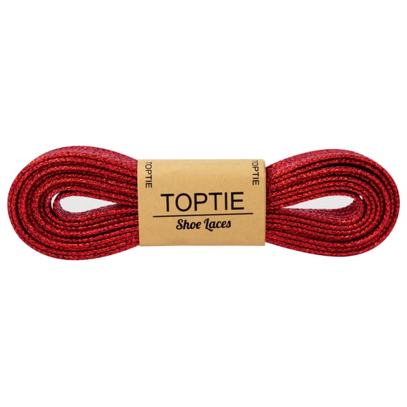 TopTie Metallic Glitter Flat Shoelaces 45 Inch, Fashion Bling Shoelaces - Red