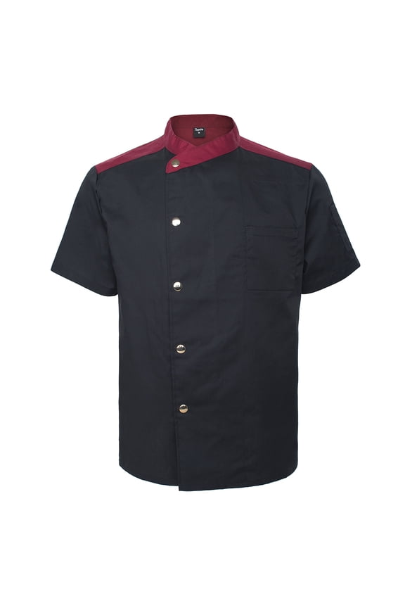 Unisex Short Sleeve Chef Coat Jacket, Black Snap
