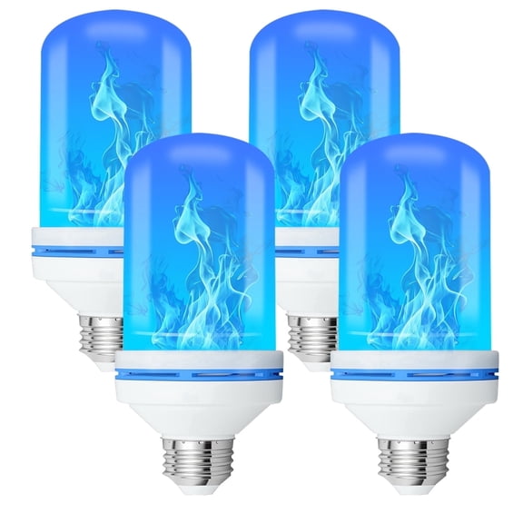 TopZoo Blue LED Flame Bulbs, 4 Modes Flickering Fire Light, E26 Base for Halloween & Outdoor Decor, 4 Pack