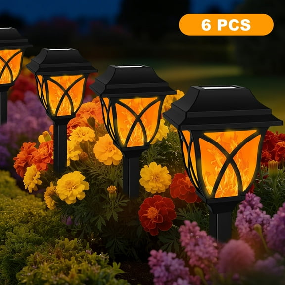TopZoo Solar Lights Outdoor Pathway, 6 Pack Solar Garden Stake Lights for Yard Patio Walkway Planter Pool, LED Waterproof, Flame Orange