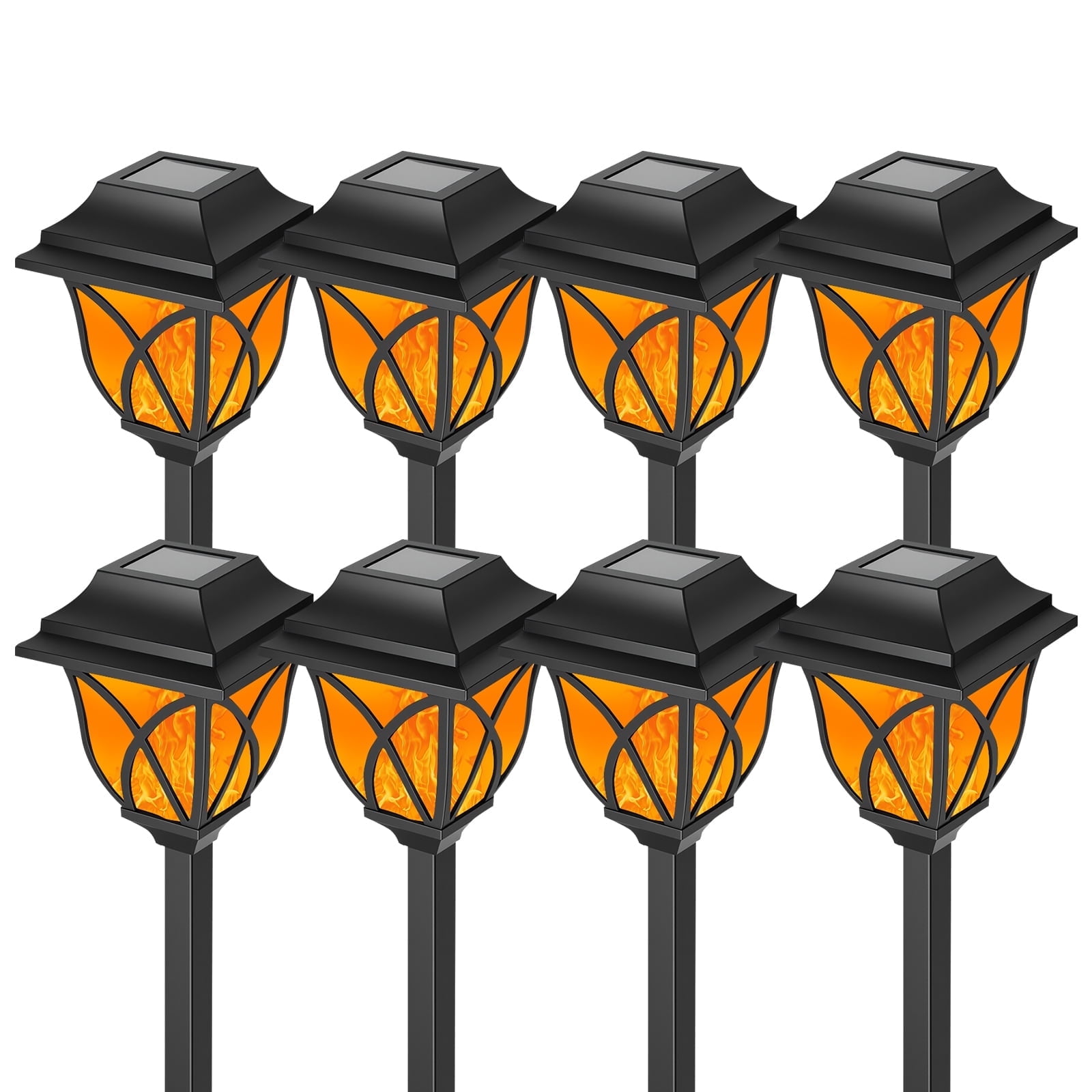 8 Pack Solar Lights Outdoor Waterproof for Garden Pathway Patio Yard Lawn Walkway Decorative Landscape Lighting, Flame Orange