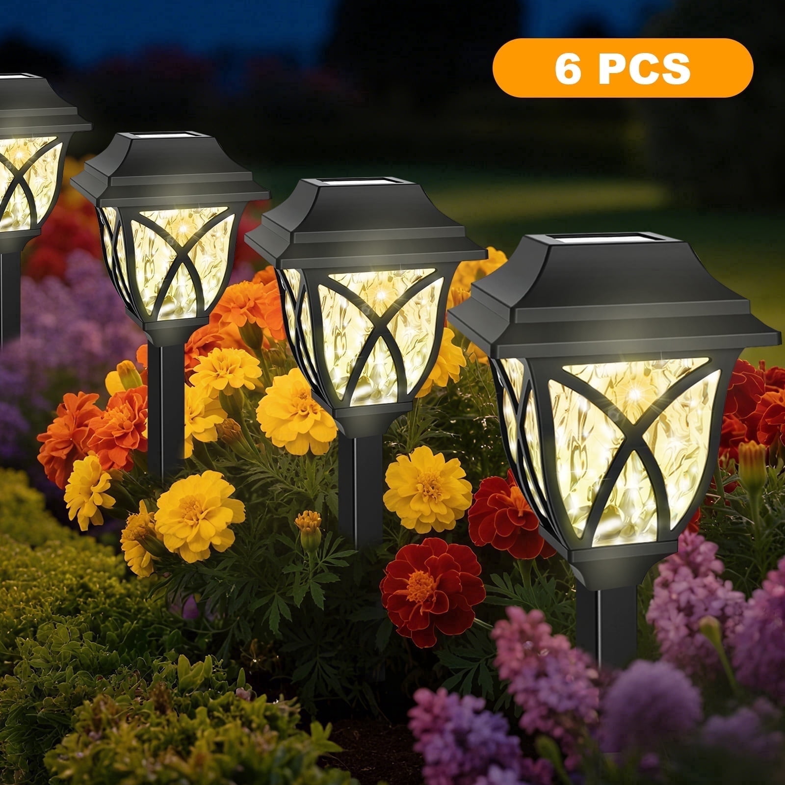 TopZoo Solar Lights Outdoor Pathway, 6 Pack Solar Garden Stake Lights for Yard Patio Walkway Planter Pool, LED Waterproof, Warm White