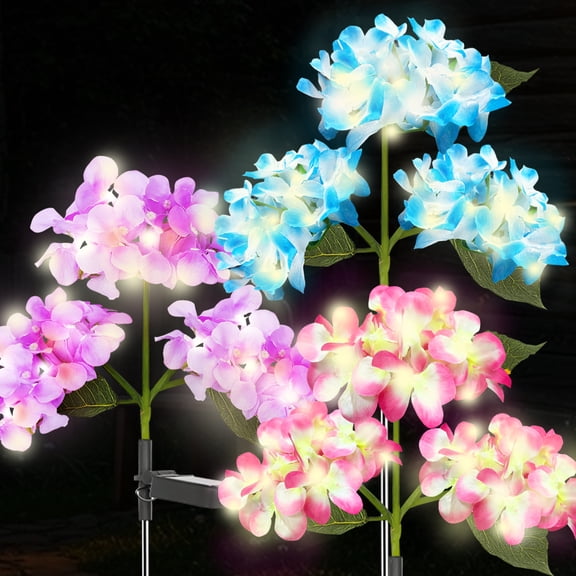 Topzoo Solar Garden Lights Outdoor, 3 Pack Flower Lights Hydrangea Garden Stake Decor for Yard Patio Landscape Planter Multicolor