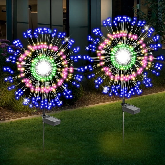 TopZoo Solar Garden Lights Outdoor, Firework Stake Lights Garden Decorative, Upgraded 180 LED Multicolor Sparklers Waterproof for Yard, Patio, Party, Christmas, Halloween, 2 Packs