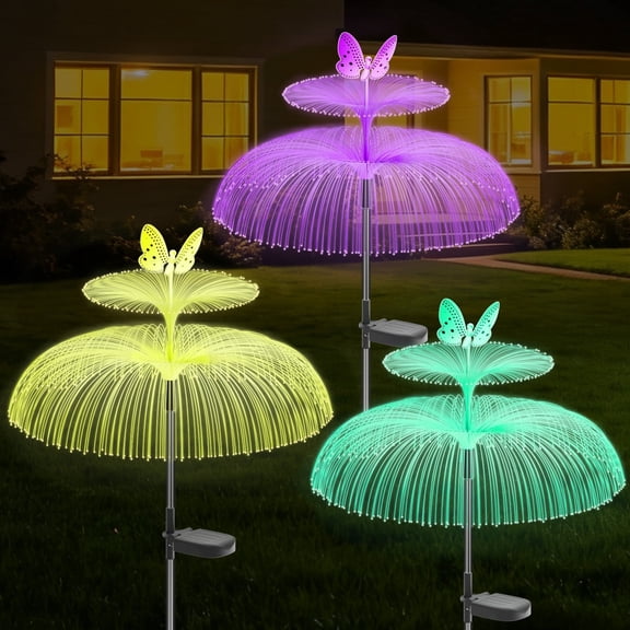 TopZoo Outdoor Solar Lights Garden Decor, 3 Pack Color Changing Jellyfish Lights with Butterfly, Garden Stake Ligths for Yard, Patio, Christmas Decor, Gifts