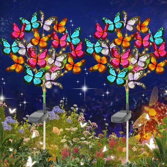 TopZoo Solar Garden Stake Lights, 2 PCS Decorative Solar Lights Outdoor with 43 LED 17 Butterfly Flower Garden Decor Waterproof, Outdoor Decor for Yard Patio Lawn Christmas