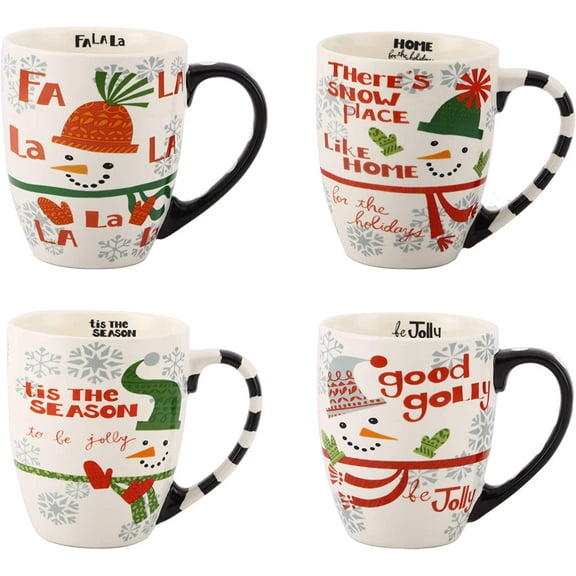 Topadorn Ceramic Christmas Mug Set of 4, Coffee Mugs with Festive Holiday Designs Reusable Cup for Tea and Coffee, Ceramic Latte Mugs with Large Handles