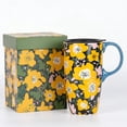 thumbnail image 1 of Topadorn Yellow Floral Ceramic Travel Mug, 17oz, Bold Flower Print on Black Background, Spill-Resistant Lid, Microwave/Dishwasher Safe, Gift Boxed, 1 of 9