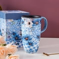 thumbnail image 1 of Topadorn Ceramic Cup Ceramic Latte Teacup Coffee Cup with Gift Box, 17 oz Travel Cup with Lid Blue Flower, 1 of 4