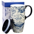 thumbnail image 1 of Topadorn Retro Nautical Navigation Ceramic Travel Mug, 17oz, Blue Vintage Map Print with Leakproof Lid, Gift Boxed, 1 of 12