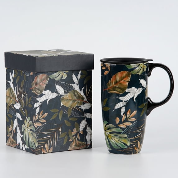 Topadorn Ceramic Cup Leaf Ceramic Coffee Cup with Gift Box 17 oz Leaves