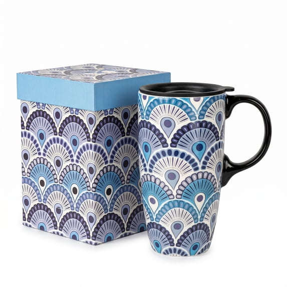 Topadorn Ceramic Latte Teacup Travel Coffee Porcelain Mug Ceramic Coffee Mug in Color Box 17 oz.,Blue