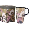 thumbnail image 1 of Topadorn Ceramic Mug Coffee Cups with Spill-Proof Lid Latte Mugs for Home and Office with Gift Box,White and Pink Flowers, 1 of 9