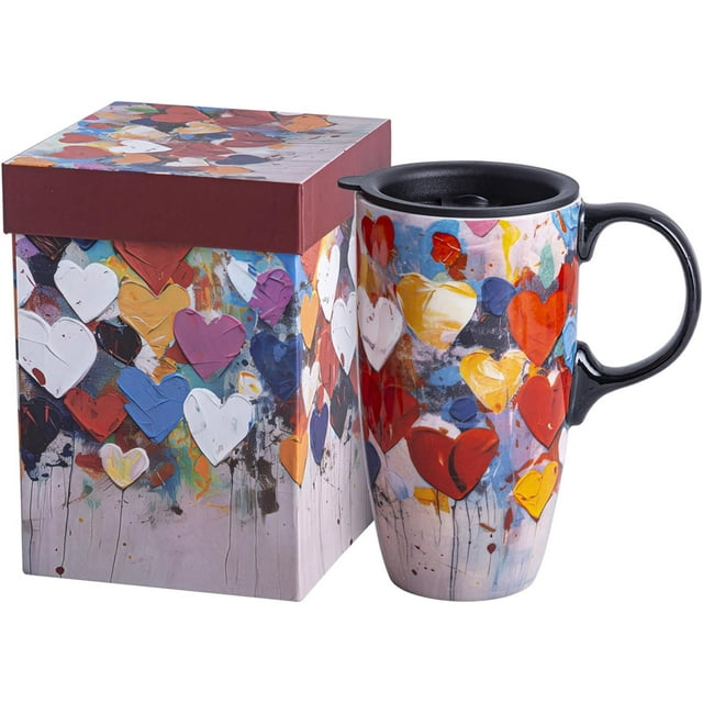Topadorn Ceramic Travel Cup High Coffee Cup with Lid and Color Box 17 oz Large