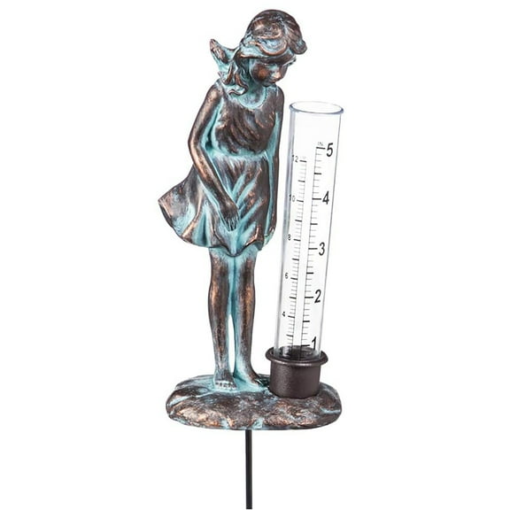 Topadorn Garden Rain Gauge Decor Lady Girl Rain Gauge Stake with Plastic Udometer