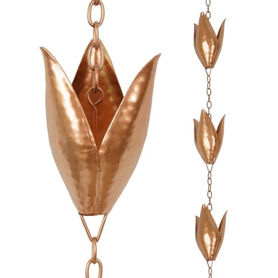 Topadorn Rain Chain, 8.6 FT Flower Leaf Metal Rain Chain, Functional and Decorative Replacement for Gutter Downspouts, Adjustable, Antique Gold