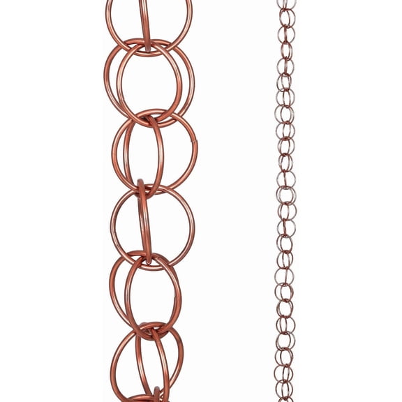 Topadorn 8.5ft Copper Finish Double Ring Rain Chain, Metal Gutter Water Diverter with Interlocking Rings, Decorative Downspout Replacement for Outdoor Garden & Patio