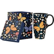 Topadorn Travel Coffee Ceramic Mug Ceramic Coffee Mug Ceramic Latte Teacup in Color Box for Home and Office 17 oz.,Butterfly