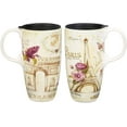 thumbnail image 1 of Topadorn Travel Coffee Ceramic Mug Porcelain Latte Tea Cup With Lid in Gift Box 17oz., France Eiffel Tower, 2 Pack, 1 of 4