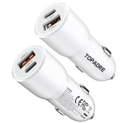 Topadre 2-Pack 38W Dual-Port USB-C & USB-A Car Charger, Fast Charging for iPhone, iPad, Samsung (White)