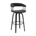 thumbnail image 1 of Topanga 26" Swivel Black Wood Counter Stool in Black Faux Leather with Golden Bronze Metal, 1 of 11