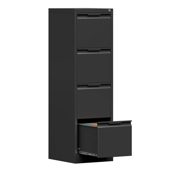 Topass 4-Drawer File Cabinet with Lock, Filing Cabinet for Letter A4-Sized Files, Easy to Assemble, Black