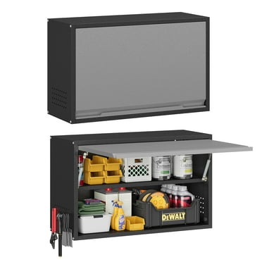 Topass Metal Garage Wall Cabinet with Doors, Wall Mounted Metal Storage Cabinet, Tool Cabinet 25.6" H, Steel Utility Cabinet for Garage,Kitchen,Warehouse, Assembly Required (BlackGrey)