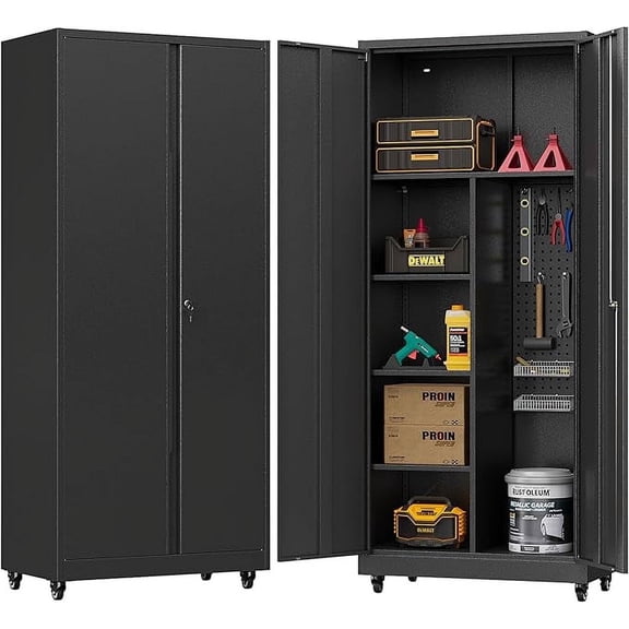 Topass Metal Storage Locker with Lockable Door, 71'' Clothing Coat , Garage Tool Cabinet with Wheels ，Locker for Office, Home, School, Employee, Gym