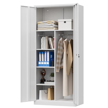 Topass Metal Storage Locker with Lockable Door, 72''HMetal Storage Freestanding Wardrobe, Locker for Office, Home, School, Employee, Gym (White)