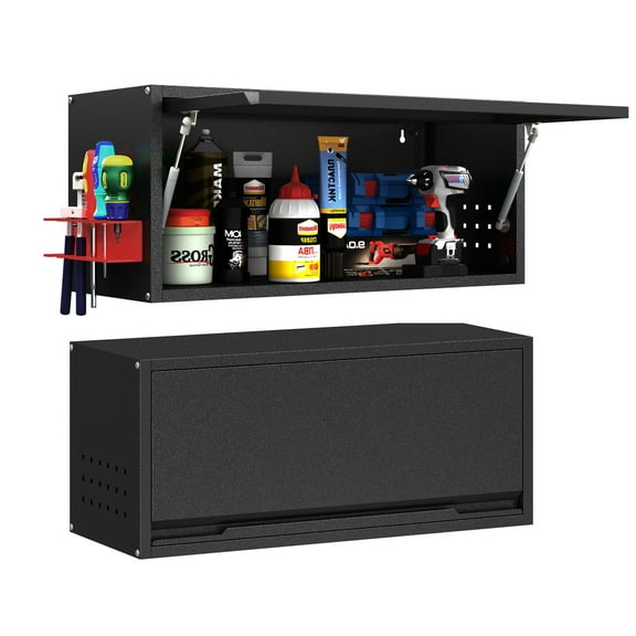 Topass Multipurpose 12.5" x 31.5" x 14" Metal Wall Mount Garage Cabinet with Door, Black