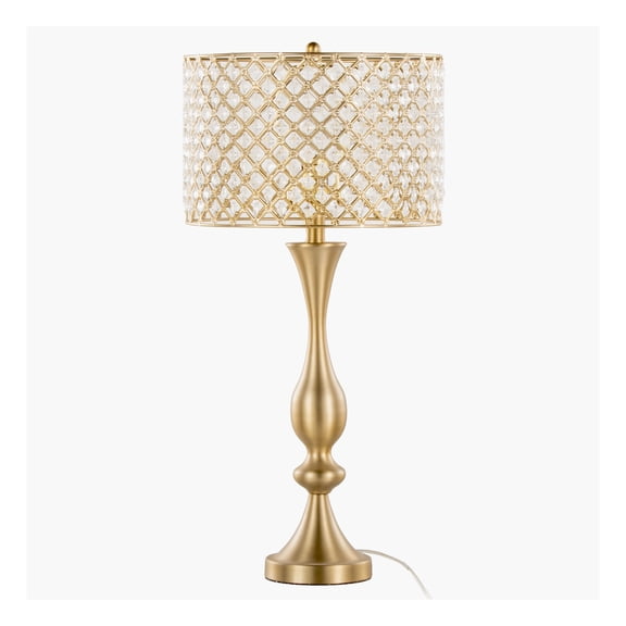 Topaz 27" Glam/Art Deco Metal Table Lamp in Gold Metal with Clear K9 Crystal and Metal Shade from Grandview Gallery by LumiSource