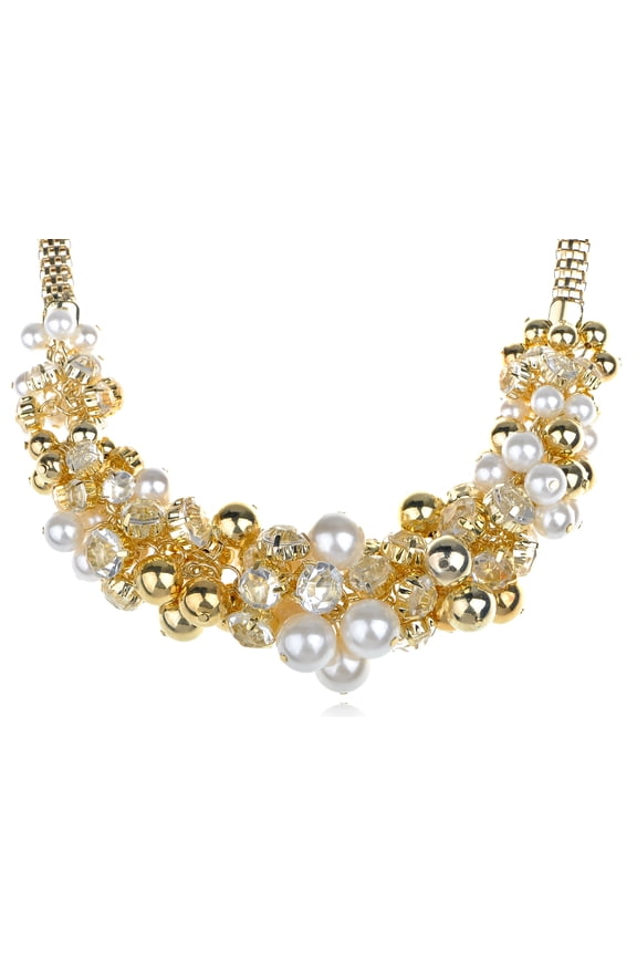 Topaz Colored Faux Pearl Cluster Berry Shine Crystal Element Necklace