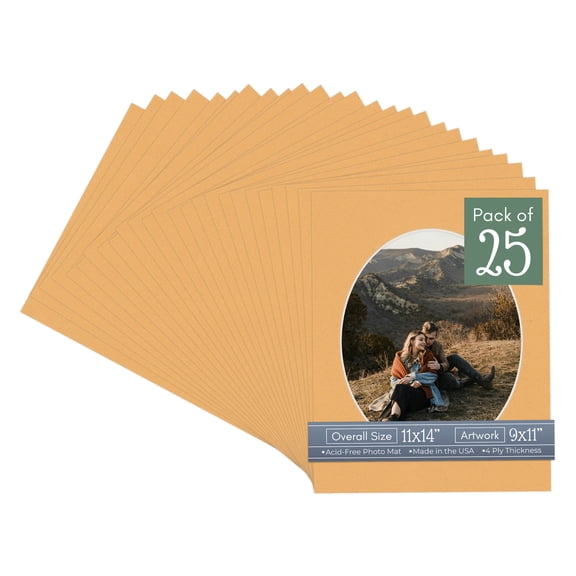 Topaz Orange Picture Frame Mat for 11x14 Frames - Oval Opening for 9x11 Photos - 25 Mats