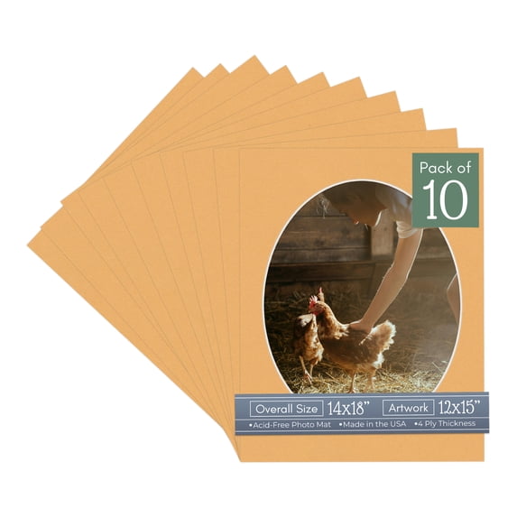 Topaz Orange Picture Frame Mat for 14x18 Frames - Oval Opening for 12x15 Photos - 10 Mats