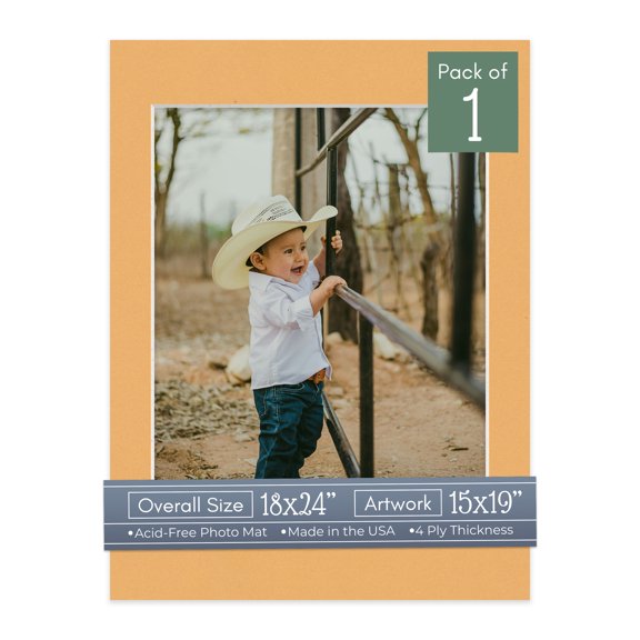 Topaz Orange Picture Frame Mat for 18x24 Frames - Fits 15x19 Photos - 1 Mat