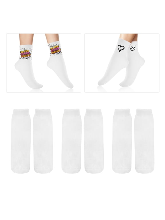 y 6 Pairs Blank Print Socks White Cotton Straight Socks for Custom